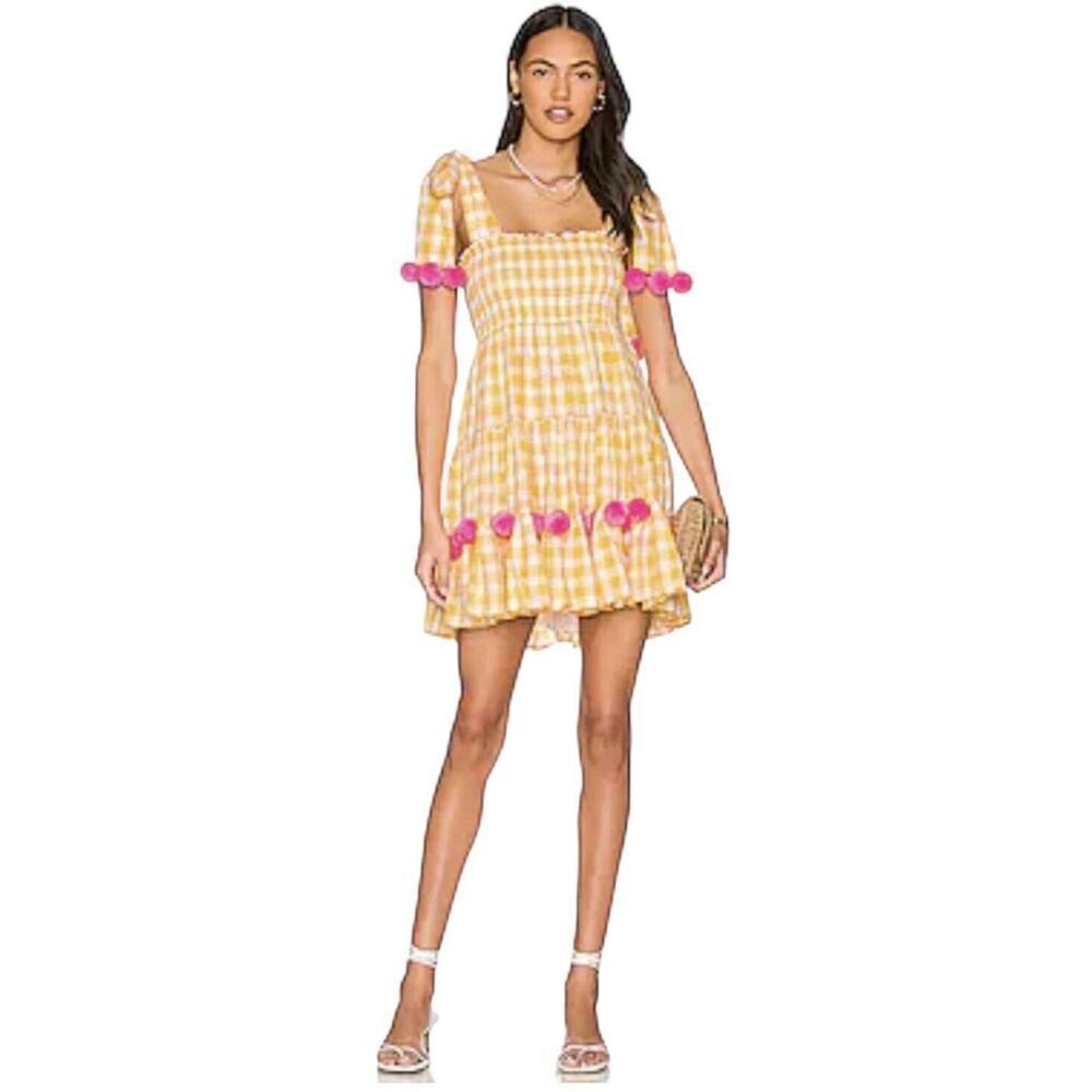 Sundress Square Neck Sleeveless Mini Dress Womens XL/XXL Yellow Gingham NWT $199